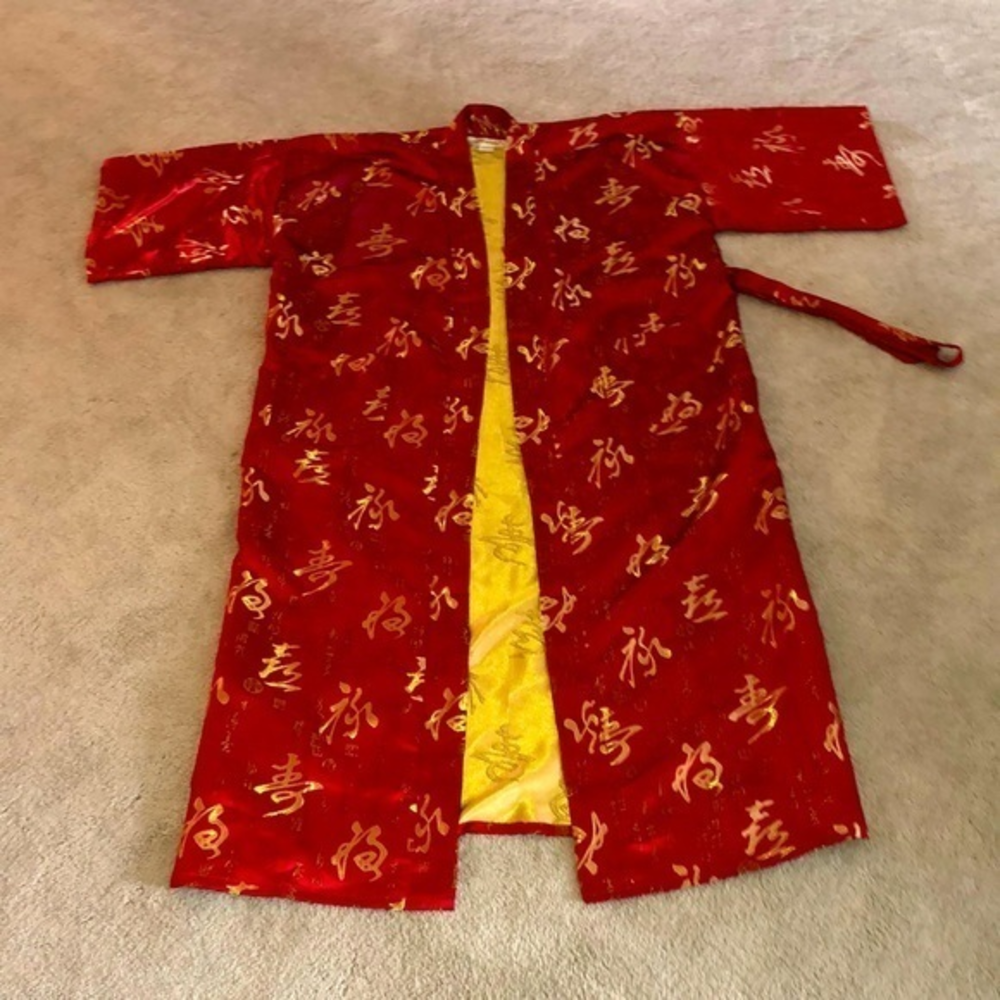 Panda Vintage Red Gold‎ Dressing Robe OSFM Women’s Kimono Style